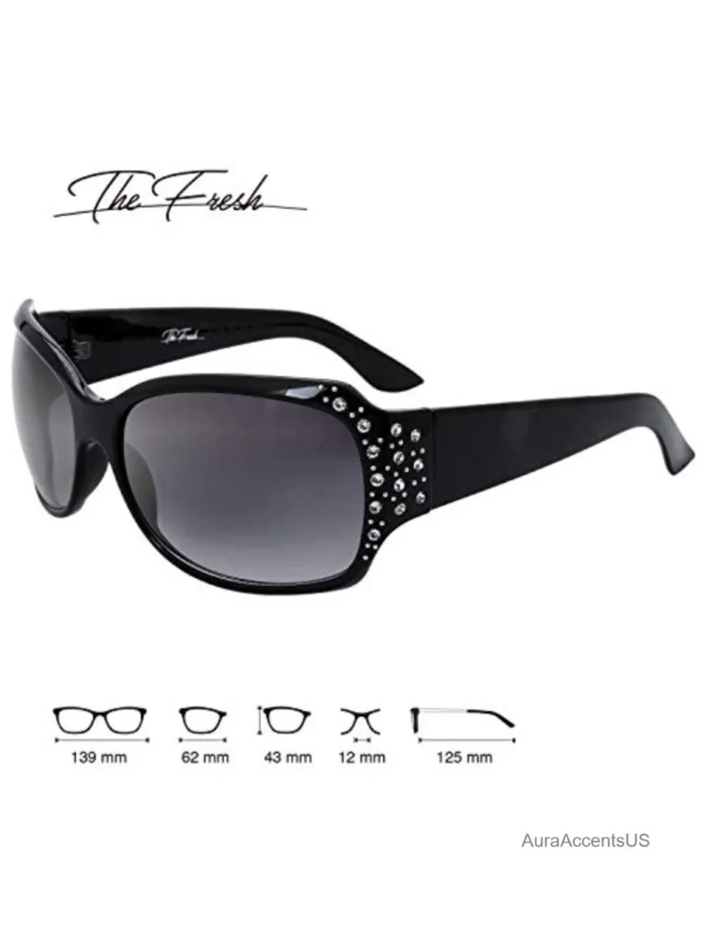 Oversized Rhinestone Sunglasses UV400 Wrap Around Gradient Lens Gift Box
